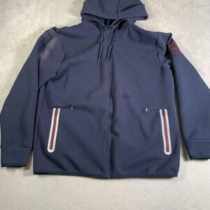 Reebok Hoodie Mens XL Navy Full Zip Stretch Zip Pockets Athletic Training Logo‎